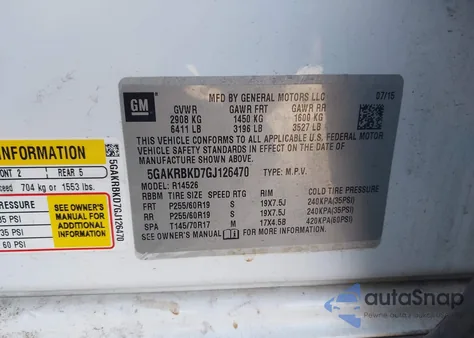 2016 Buick Enclave Leather z USA, uszkodzony, nr VIN 5GAKRBKD7GJ126470